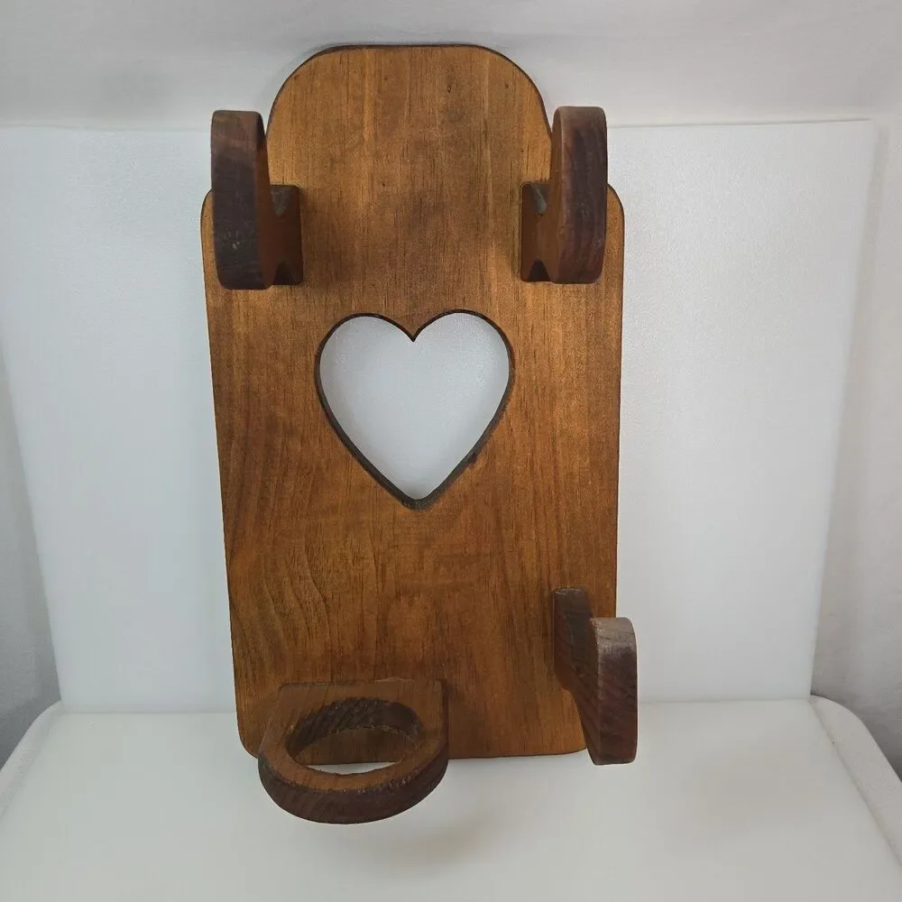 Vintage Wood Wall Mount Hair Dryer Curling Iron Holder Rustic Bathroom Organizer